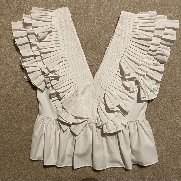 ZARA WHITE RUFFLE BLOUSE - Picture 8 of 12